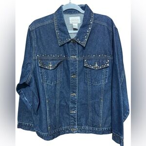 Vtg CAPISTRANO Blue Denim Studded Jean Jacket - Button Front Pockets Size 20